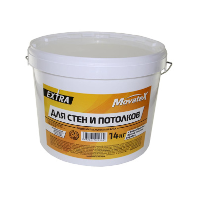 Водоэмульсионная краска Movatex EXTRA для стен и потолков, 14 кг Т11874 наносится на деревянные, кирпичные, бетонные