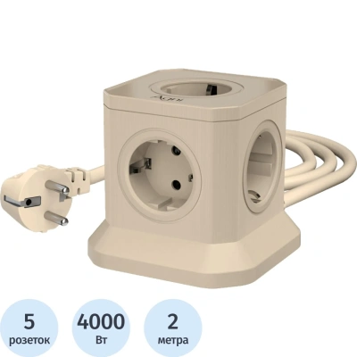 Сетевой фильтр AGNI 5р/2м 2м,слоновая кость(TP-VE4U5E-2m-ivory)