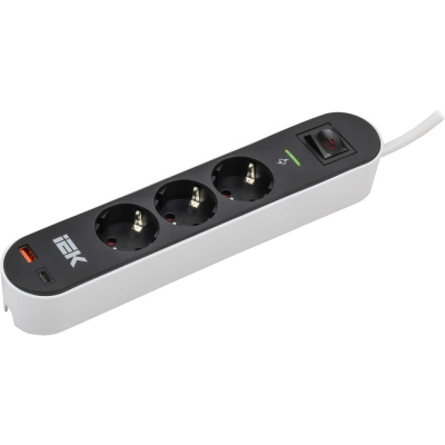 Фильтр сетевой IEK СФ-03К 16А USB A+C 20Вт 1,5м 3х1,5мм2 черный