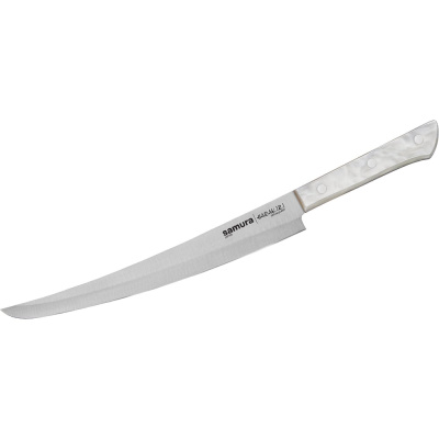 Кухонный нож слайсер Samura HARAKIRI Tanto 230 мм, коррозийно-стойкая сталь, белый акрил