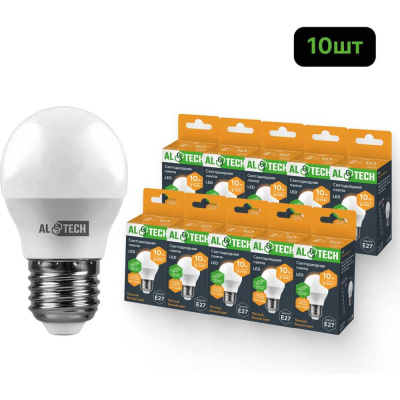 Лампочка светодиодная ALTECH LED G45-10W-830-Е27 теплый белый свет 10шт