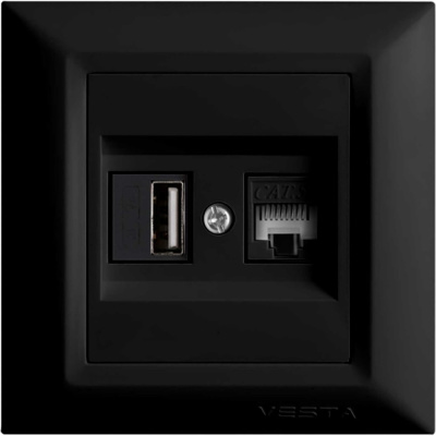 Розетка Metronex Electric Рим Черный для USB + сетевого кабеля LAN