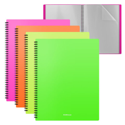 Папка пластиковая на спирали, 20 вкладышей, ERICH KRAUSE "Matt Neon", A4, ассорти, 49953