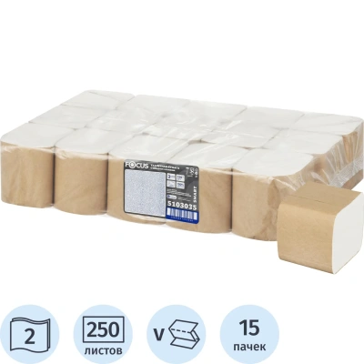 Бумага туалетная д/дисп Focus Smart T3 Vсл 2сл250л15пач/уп 5103035/50204100