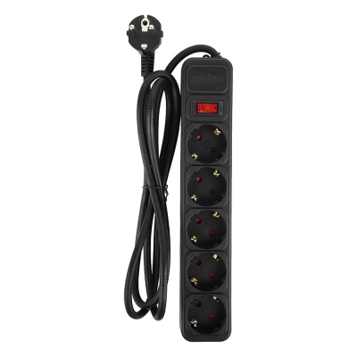 Сетевой фильтр Perfeo "REAL POWER", 1,8м, 5 розеток, черный.