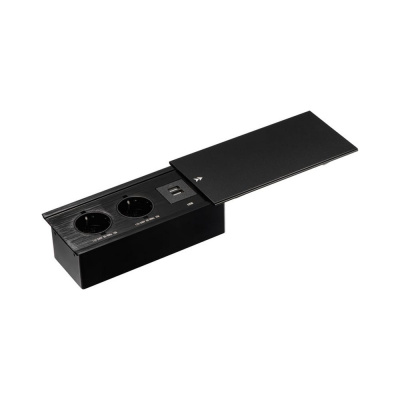 Выдвижная встраиваемая розетка Mebax JX (Slide Top) 2 секции Чёрный 200х100х63мм 2 USB (с каб.пит.) 00-00002889