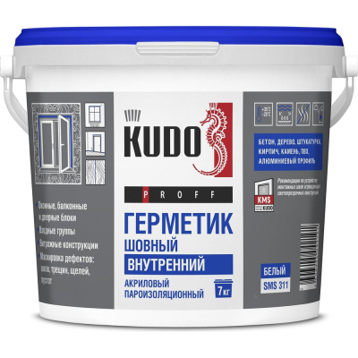 Герметик акриловый пароизоляционный шовный KUDO ВНУТРЕННИЙ PROFF, 7 кг, белый