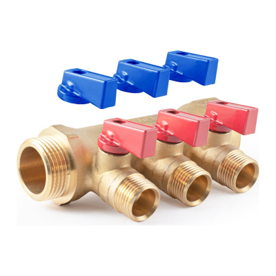 Коллектор с шаровыми кранами PROFACTOR в/н 1" х 3 вых 1/2"нар PF MV 265.3