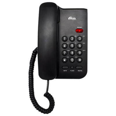 Телефон RITMIX RT-311 black, световая индикация звонка, тональный / импульсный режим, повтор, черный, 80002231