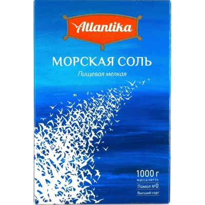 Соль Атлантика пищевая морская мелкая карт.пач, 1кг