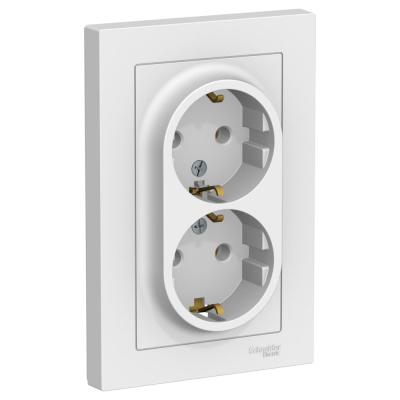 Двойная розетка в сборе Systeme Electric Atlasdesign лотос с заземлением, 16а