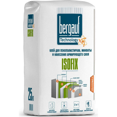 Клей для пенополистирола, минваты и нанесения армирующего слоя Bergauf Isofix 25 кг