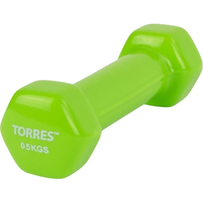 Гантель TORRES 0,5 кг, металл в виниловой оболочке, салатовый, PL522201
