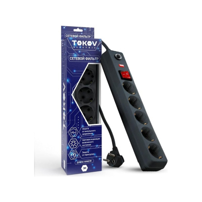 Удлинитель с сетевым фильтром TOKOV ELECTRIC 5x3м с заземл. с выкл. 16а с защ. от скачков напр. и перегрузок 3x1