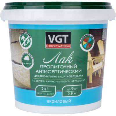 Пропиточный акриловый лак с антисептиком VGT бесцветный, 0.9 кг