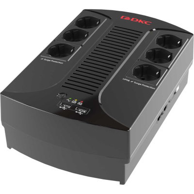 Линейно-интерактивный источник бесперебойного питания DKC 600 ВА/360 Вт, 1/1, 6xSchuko, USB для зарядки (2), USB + RJ11
