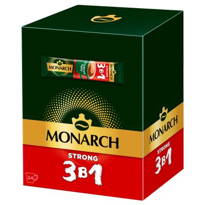 Кофе растворимый Monarch "Strong", 3в1, порошкообразный, порционный, 24 пакетиков*13г, мягкая упаковка