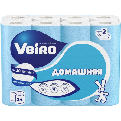 Мягкая двухслойная туалетная бумага Veiro белого цвета с декоративным тиснением и перфорацией