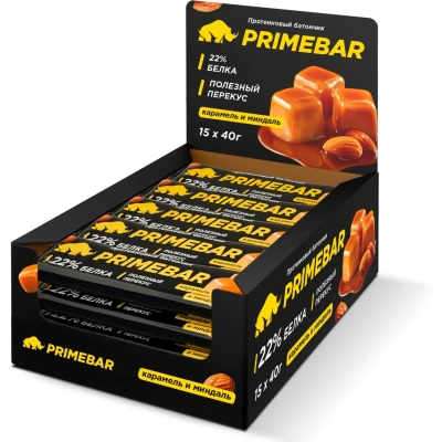 Батончик с содерж протеина PRIMEBAR глазир со вкус Карам и минд 40гx15шт/уп