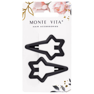 Заколки для волос НАБОР 2 шт., 5,5 см, клик-клак, soft touch, чёрный, MONTE VITA (МОНТЕ ВИТА), 457081