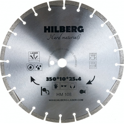 Диск алмазный отрезной сегментный Hilberg (350x25.4 мм) Hard Materials Laser HM108 Назначение: армированный бетон