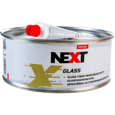 Шпатлевка с длинным стекловолокном NOVOL NEXT GLASS банка 1 кг, с отвердителем