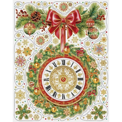 Наклейка НГ оконная из ПВХ пленки, декор.глиттером с раскрас. 30x38см 92062