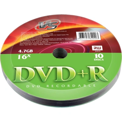 Носители информации DVD+R 4,7 GB 16x, VS, (10шт/уп)