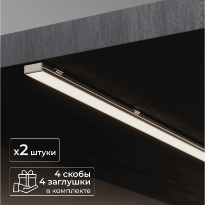 Набор накладного профиля для светодиодной ленты Baulamp серебро 17х7х1000мм с заглушками и рассеивателем (2шт)
