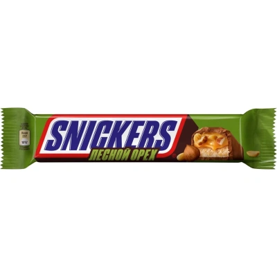 Шоколадный батончик Snickers Лесной орех с арахис, карам, фунд и нугой, 81г