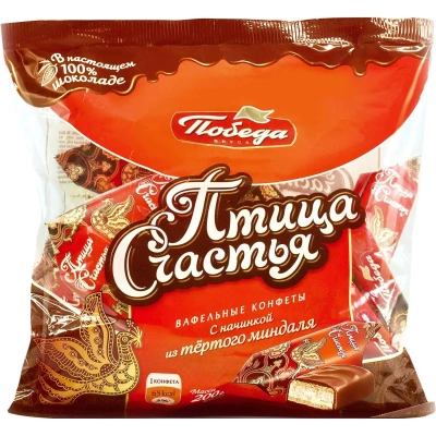 Конфеты шоколадные Птица счастья вафельные, 200г