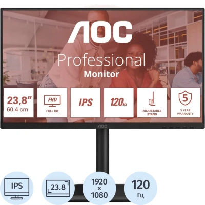Монитор AOC 24E4U 23.8/FHD/IPS/120Hz/HDMI/DP/USB/pivot/VESA