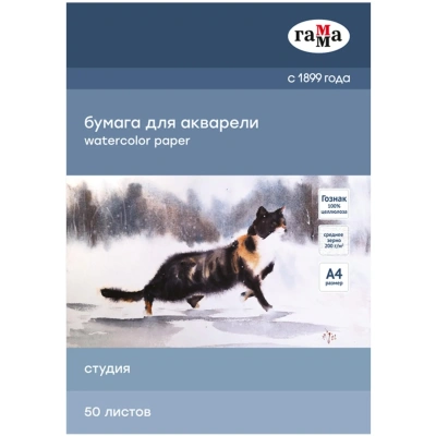 Папка для акварели, 50л.А4,ГаммаСтудия200г/м2,сред.зерно,40C03F750W