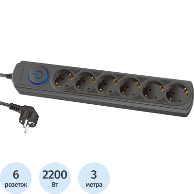 Сетевой фильтр Ippon BK-6-EU-3-10-B 3м (6 розеток) черный