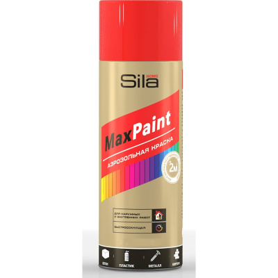 Аэрозольная эмаль Sila home Max Paint флуоресцентная, красный, 520 мл