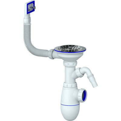 Сифон Unicorn B430V 3 1/2х40 с прямоугольным переливом, с носиком, винт, шток, ручка - латунь