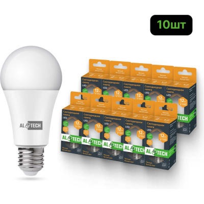 Лампочка светодиодная ALTECH LED Р60-12W-830-E27 12Вт груша теплый белый свет 10шт