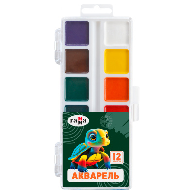 Акварель Гамма, медовая, 12 цветов, без кисти, пластик. упак., европодвес, NEW