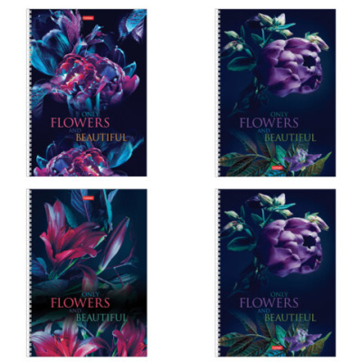 Тетрадь А4 96 л., HATBER, гребень, клетка, обложка картон, "Beautiful flowers" (микс в спайке), 086261, 96Т4В1гр
