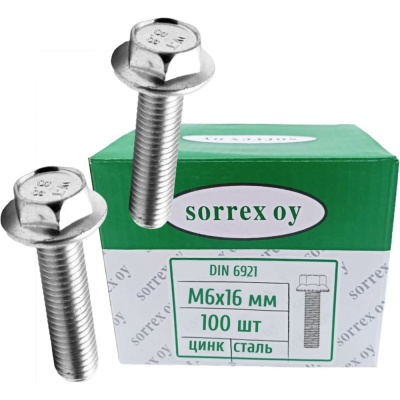Болт с фланцем SORREX М6x16 шестигранный DIN 6921 оцинкованный 100 штук 6921-TENS-108-06-16 100