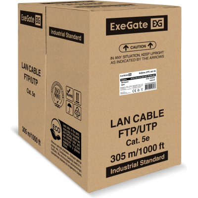 Кабель UTP4-C5e-CCA-S25-OUT-PE-BK-305 UTP 4 пары кат.5e CCA, 0.45мм 25AWG, внешн., без троса, 305м, черн., PE ExeGate