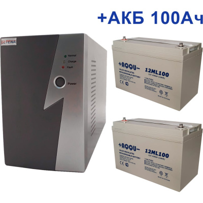 Комплект ИБП ELTENA Intelligent 1000LT2 (700Вт) + 2шт. АКБ AQQU 12ML100 (12В, 100Ач)