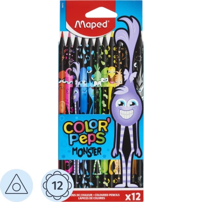 Карандаши цветные MAPED "COLOR PEP'S Black Monster", 12 цветов, трехгранные, 862612