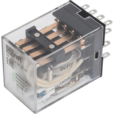 Промежуточное реле Dekraft ПР-102, 4 конт., LED, 3 А, 6 В, тип DC