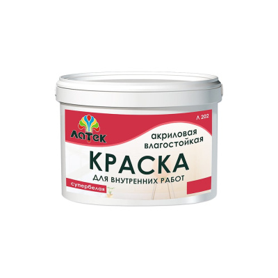 Акриловая влагостойкая краска Латек супербелая 3 кг Л202