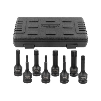 Набор головок-бит SPLINE ударных 8 шт, 1/2"DR, M5, M6, M8, M10, M12, M14, M16, M18, в кейсе Forcekraft