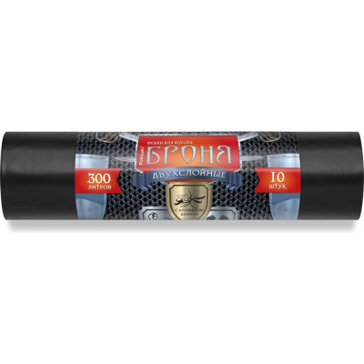 Мешки для мусора в рулоне Броня (10 шт; 300 л; черные; ПВД; 60 мкм; 2-х слойные, 105x150 см) Ромашка ВР-0014