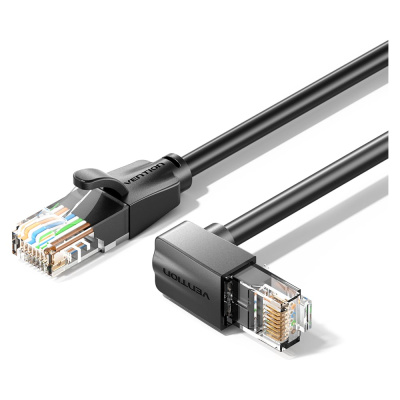Патч-корд VENTION прямой UTP cat.6, RJ45/RJ45 угол 90гр.вверх - 1м. Черный IBVBF