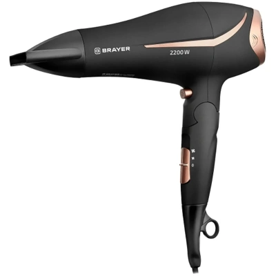 Фен BRAYER BR3000BN, 2200 Вт, 2 скорости, 3 температурных режима, складная ручка, черный
