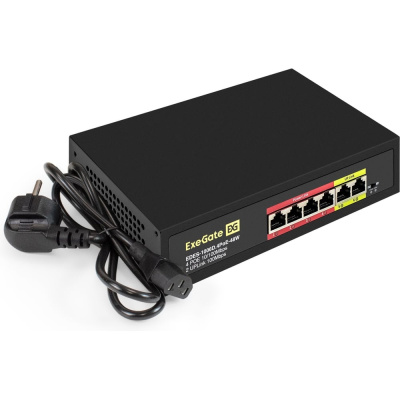 Коммутатор неуправляемый ExeGate EDES-1006D.4PoE-48W 6-портовый UTP 10/100 Base-Tx: 4 порта 802.3af PoE